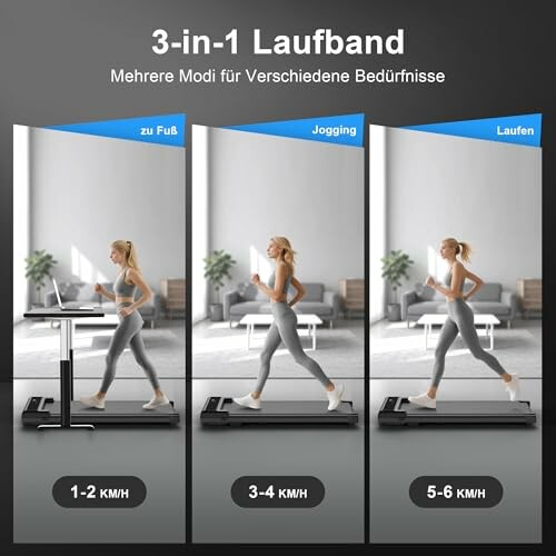 Dreimodus-Laufband für Gehen, Joggen und Laufen