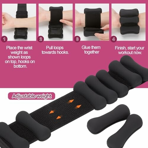 Einstellbare Handgelenksgewichte mit Anleitung zur Anwendung.