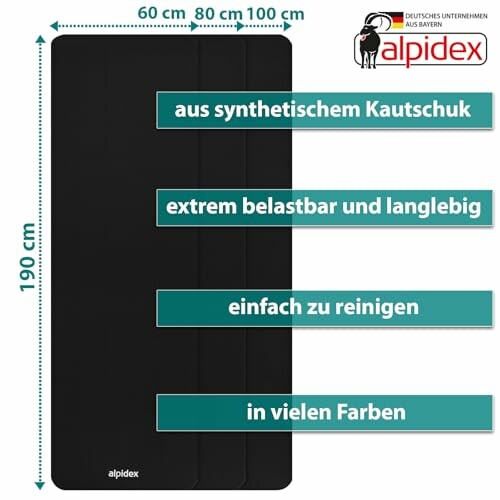 Schwarze Matte aus synthetischem Kautschuk mit Maßen 60, 80, 100 x 190 cm, extrem belastbar und langlebig, einfach zu reinigen, in vielen Farben.