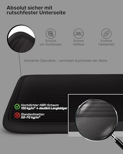 Antirutschmatte mit verstärkten Nähten und NBR-Schaum.