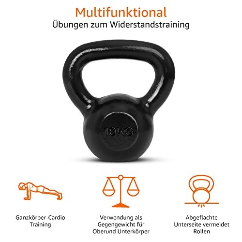 Schwarze Kettlebell mit 10 kg Gewicht für Widerstandstraining