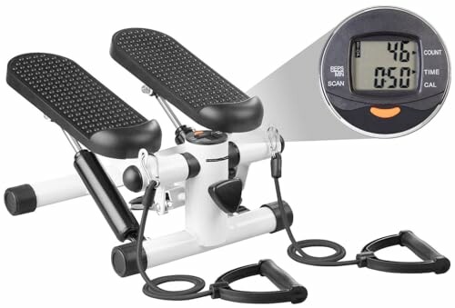 Kompakter Stepper mit Widerstandsbändern und digitalem Display.