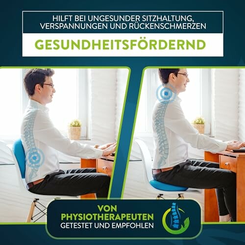 Vergleich von schlechter und guter Sitzhaltung am Schreibtisch.