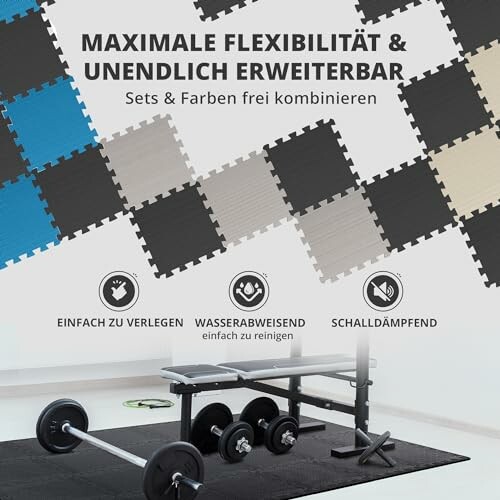Bodenmatten für Fitnessraum, einfach zu verlegen, wasserabweisend, schalldämpfend