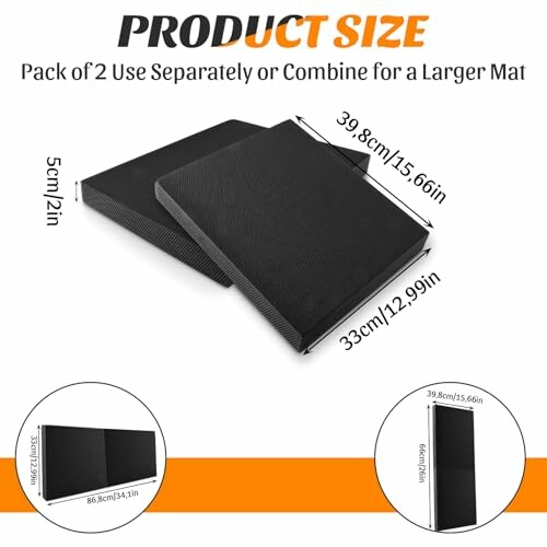 Zwei schwarze Schaumstoffmatten mit Abmessungen