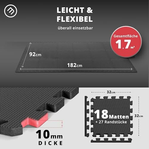 Schwarze ineinandergreifende Bodenmatten mit Abmessungen und Spezifikationen