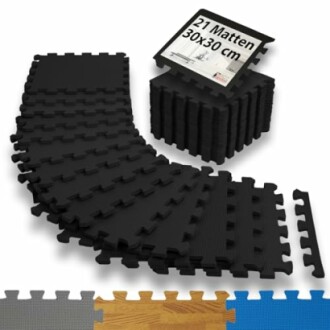 Schwarze ineinandergreifende Schaumstoffmatten, 21 Stück, 30x30 cm