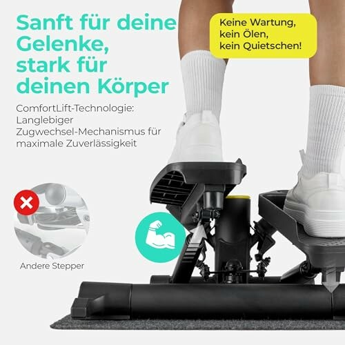 Person auf einem Stepper mit Text über Gelenkschonung