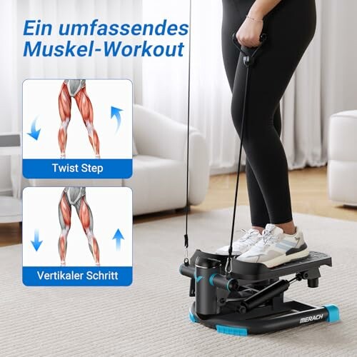 Person auf einem Stepper mit Widerstandsbändern