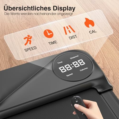 Laufbandanzeige mit Geschwindigkeit, Zeit, Distanz und Kalorien