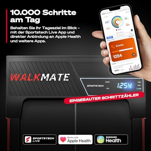 Sporttech-Laufband mit Schrittzähler und App-Integration.