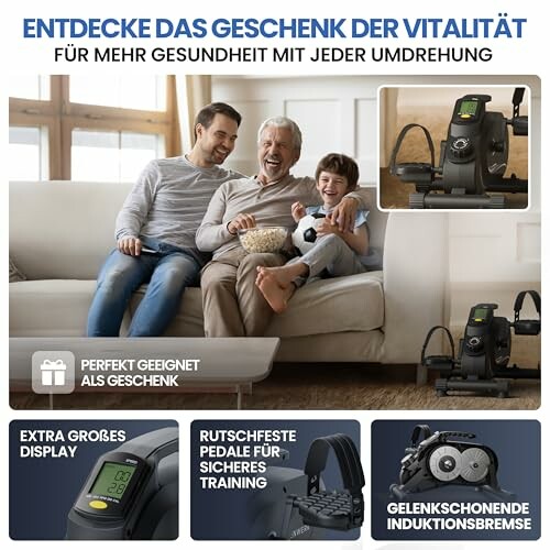 Familie genießt Zeit mit Trainingsgerät im Wohnzimmer