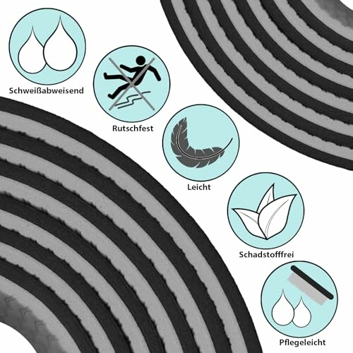 Eigenschaften einer rutschfesten Yogamatte, einschließlich schweißabweisend und leicht.